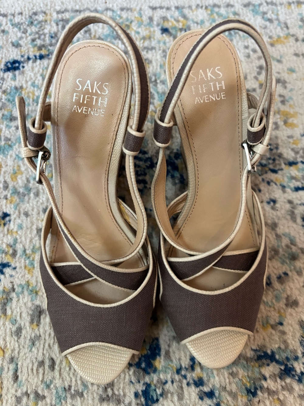 Saks Fifth Avenue Brianna Brown Cork Wedge Sandals - Picture 2 of 10
